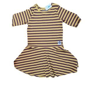 Mini Rodini Kids Organic Striped Dance Dress Yellow brown 7 - 9 yrs Bee Ribbed